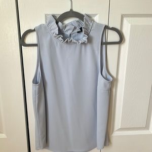 Sleeveless J Crew blouse with ruffle neck, size medium